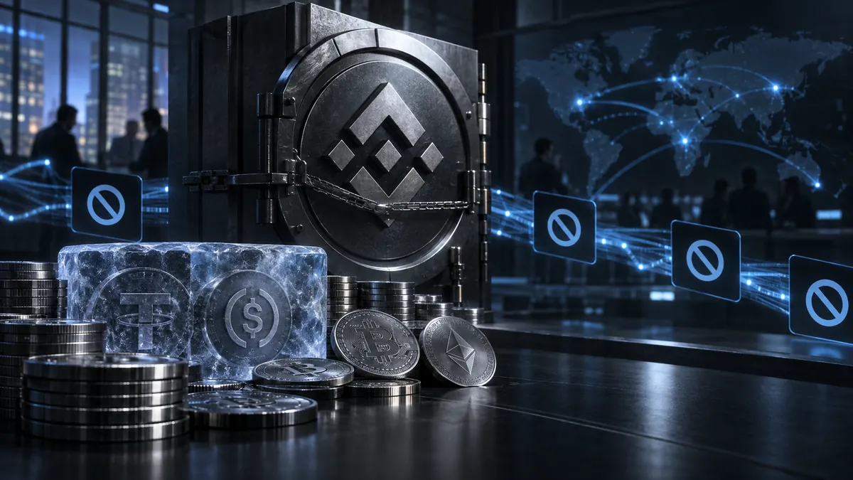 Editorial illustration for Binance freezes withdrawals as potential multibillion-dollar theft unfolds